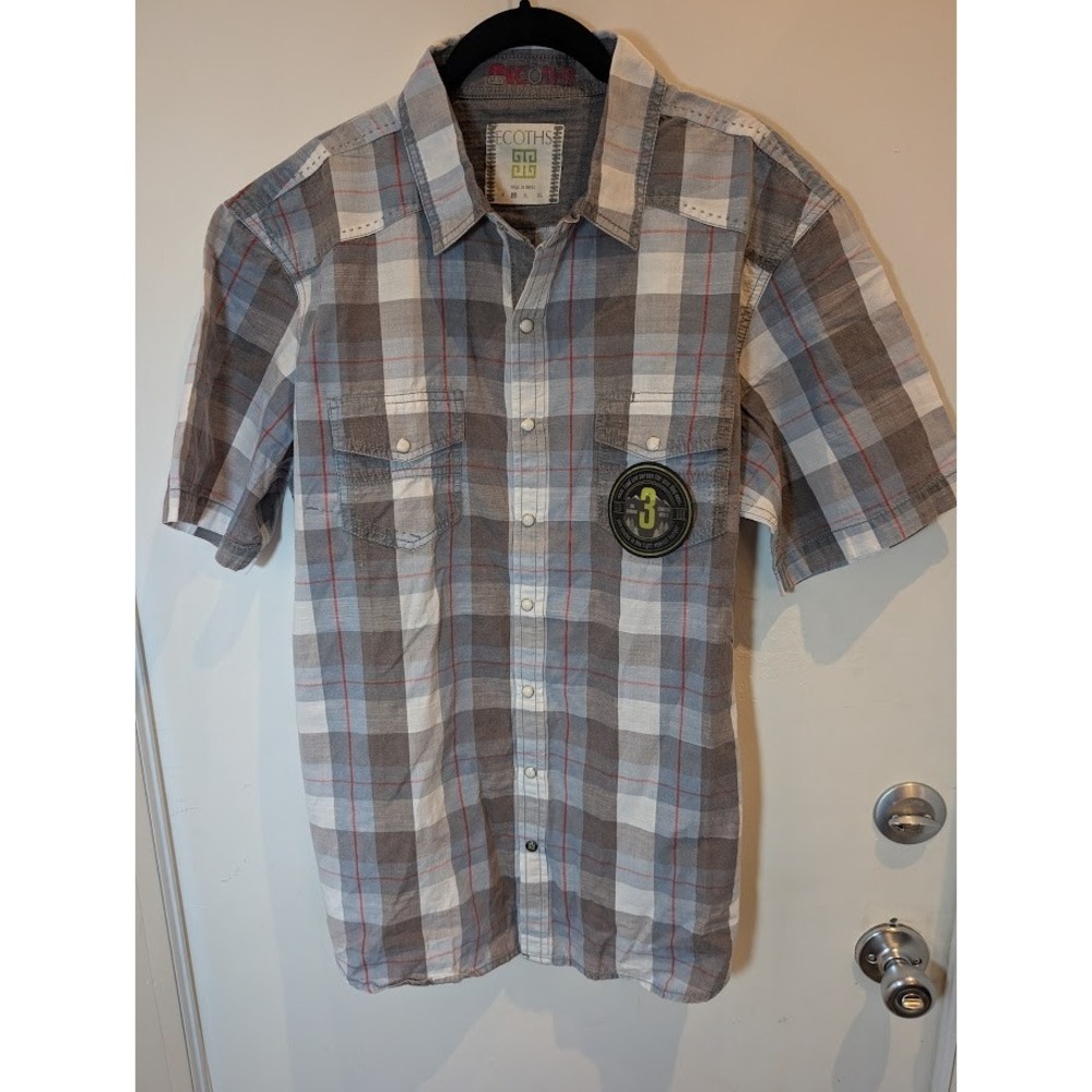 ECOTHS Plaid Shirt Short Sleeve Button Up 100% Organic Cotton‎ Style Mens L New